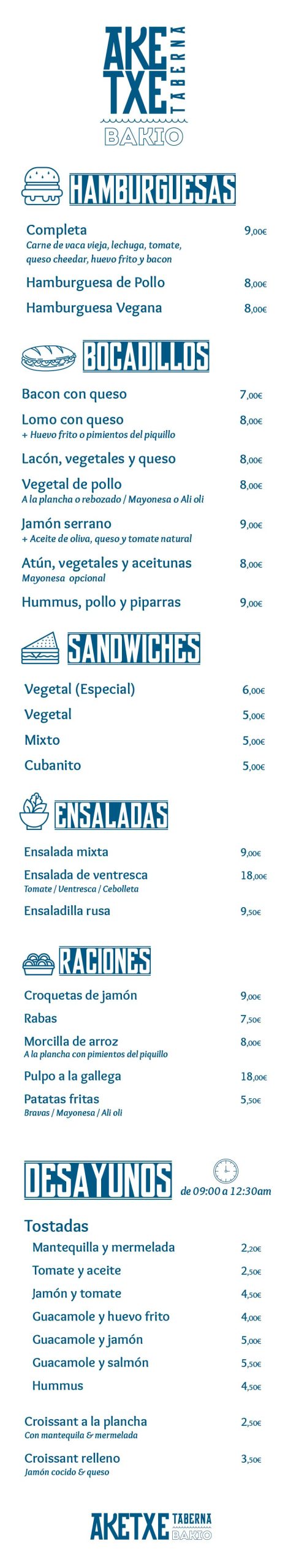 Aketxe Taberna Bakio · Carta